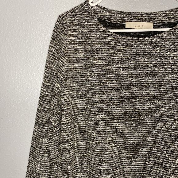 Loft Boho Black and White Long Sleeved Crew Neck Tunic Top Size Medium - Picture 5 of 12